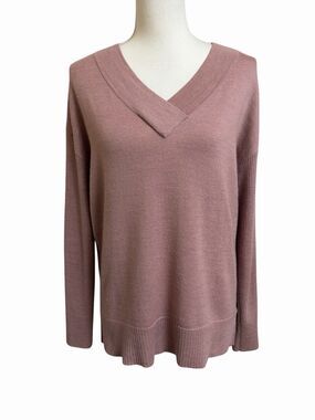 Smartwool Women's M Mauve Pink V-Neck Merino Wool Blend Sweater Ribbed Hem